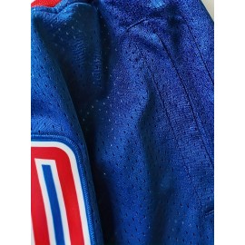 Blue High Quality Men's Embroidered Baseball Shorts with Pockets, Breathable, Casual Fashion, Sports Zipper