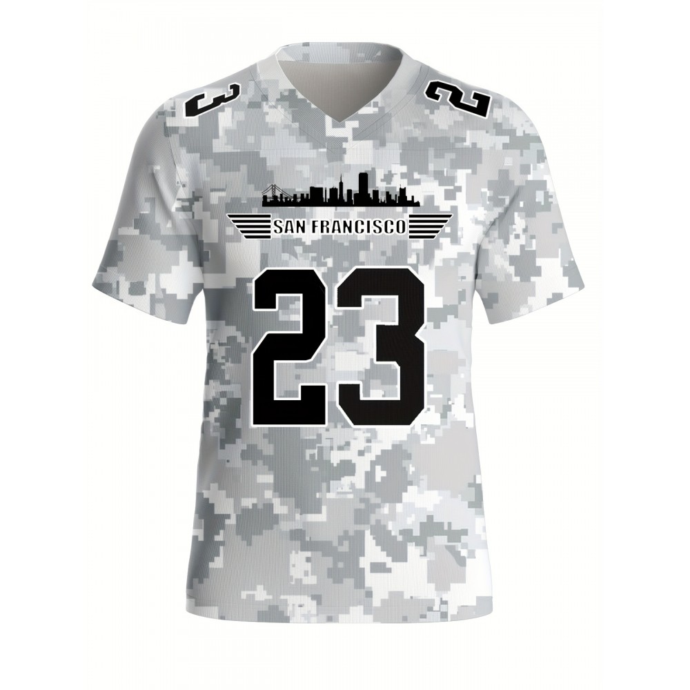 Women's Arctic Camo San Francisco #23 Polyester Football Jersey, Women V-Neck Game Day Sports Shirt With Slight Stretch, Breathable Casual Knit Fabric, Loose Fit Adult, Fans Gift Women, For Casual, Party, And Training Wear