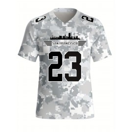 Women's Arctic Camo San Francisco #23 Polyester Football Jersey, Women V-Neck Game Day Sports Shirt With Slight Stretch, Breathable Casual Knit Fabric, Loose Fit Adult, Fans Gift Women, For Casual, Party, And Training Wear