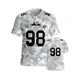 Women's Arctic Camo Las Vegas #98 Polyester Football Jersey, Women V-Neck Game Day Sports Shirt With Slight Stretch, Breathable Casual Knit Fabric, Loose Fit Adult, Fans Gift Women, For Casual, Party, And Training Wear