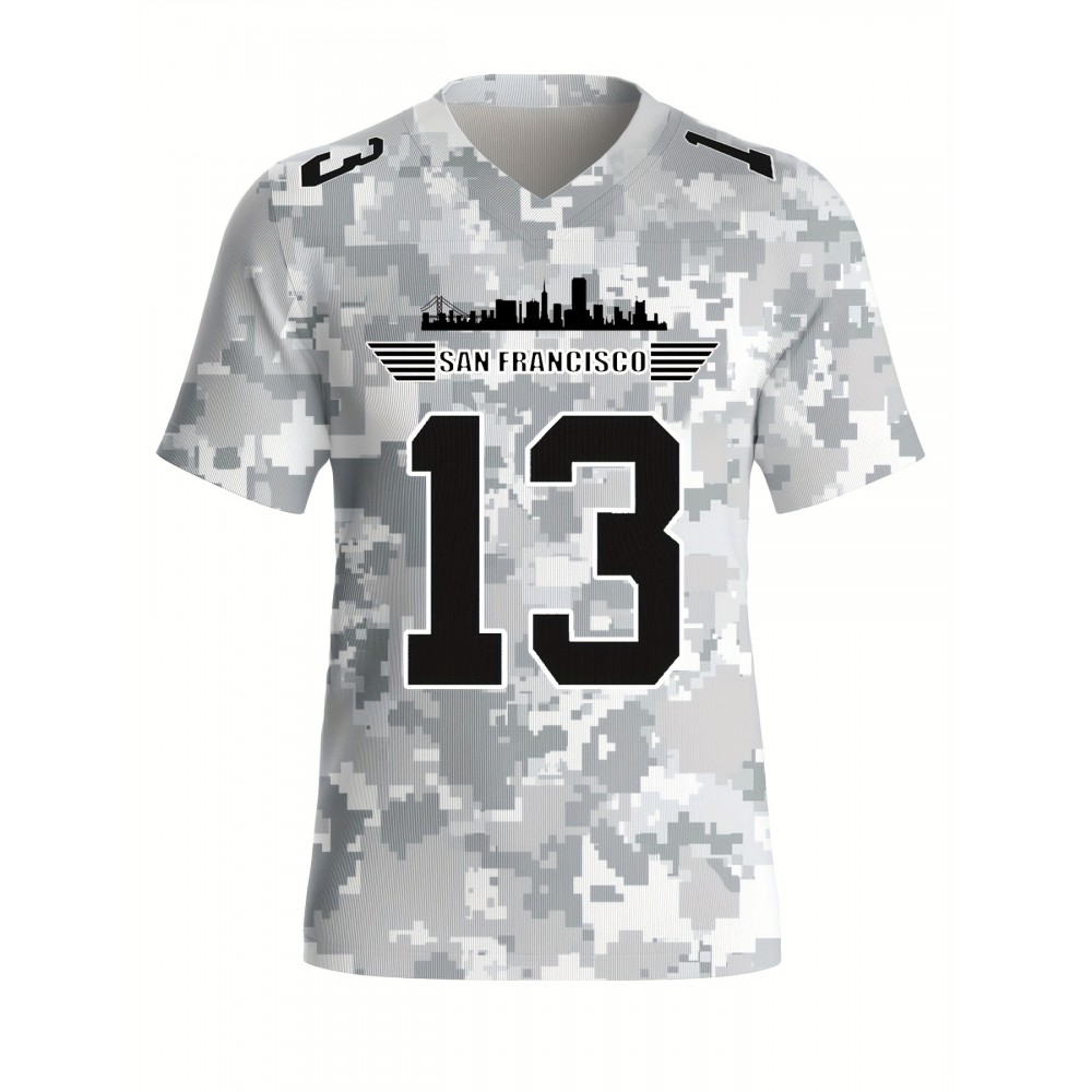 Women's Arctic Camo San Francisco #13 Polyester Football Jersey, Women V-Neck Game Day Sports Shirt With Slight Stretch, Breathable Casual Knit Fabric, Loose Fit Adult, Fans Gift Women, For Casual, Party, And Training Wear