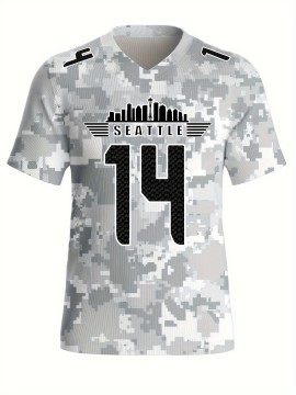 Women's Arctic Camo Seattle #14 Polyester Football Jersey, Women V-Neck Game Day Sports Shirt With Slight Stretch, Breathable Casual Knit Fabric, Loose Fit Adult, Fans Gift Women, For Casual, Party, And Training Wear