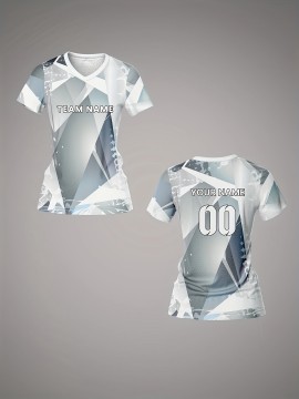 Customizable Women's V-Neck Soccer Jersey - Personalized Name & Number, Breathable Athletic Top for Team Sports, Training, and Casual Wear - Quick-Dry, Comfort Fit, Geometric Print Design, Soccer Accessories