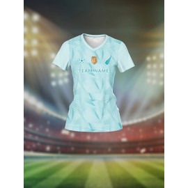 Customizable Women's V-Neck Football Jersey - Personalized Name & Number, Light Blue with White Sleeve Stripes, Breathable Polyester for Sports, Training, and Casual Wear, Sports Training Apparel | Vneck Football Top | Moisturewicking Fabric