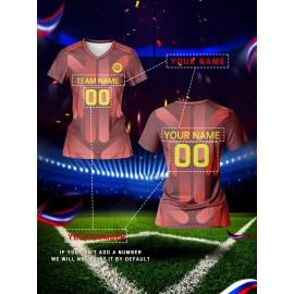 Customized Women's V-Neck Football Jersey - Personalized Name & Number, Breathable Quick-Dry Fabric, Team Training & Casual Wear, All-Over Print Design, Regular Fit for Spring/Summer/Fall, Custom Football Jersey, Quickdrying Fabric