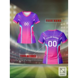 Custom Name and Number Women'S V-Neck Football Shirt Top, Polyester, Slight Stretch, All Over Print, Regular Length, Knit Fabric, 210g/m², Breathable, Quick Dry, Daily Casual, for Team, Personal Training, Sports, Fitness
