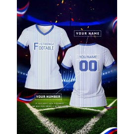 Customizable Women's V-Neck Soccer Jersey, 100% Polyester Knit Fabric, Breathable & Quick-Dry Sports Shirt with Personalized Name & Number, All-Season Athletic Top for Training & Casual Wear