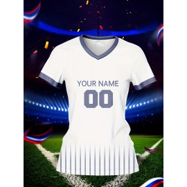 Customizable Women's V-Neck Soccer Jersey - Personalized Name & Number, Breathable Polyester, Quick-Dry Sports Top for Team Training & Casual Wear, Sports Training Top | Customizable Sports Apparel | Durable Sports Clothing