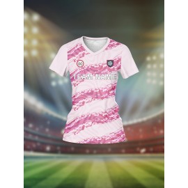 Women's V-Neck Soccer Jersey | Customizable Name & Number | Breathable Polyester | Quick-Dry, Moisture-Wicking | Multi-Color Striped Pattern | Ideal for Sports & Casual Wear