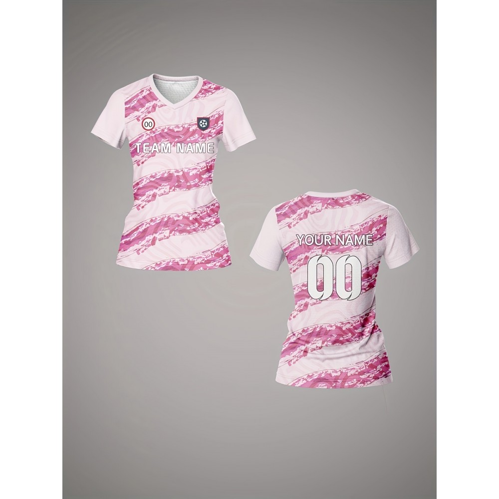 Women's V-Neck Soccer Jersey | Customizable Name & Number | Breathable Polyester | Quick-Dry, Moisture-Wicking | Multi-Color Striped Pattern | Ideal for Sports & Casual Wear