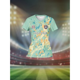 Customizable Women'S V-Neck Soccer Jersey - Personalized Team Name & Number, Lightweight & Breathable Polyester, Ideal for Training & Casual Wear, Spring/Summer/Fall, Casual Wear|Vneck Jersey|Comfortable Fit