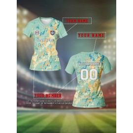 Customizable Women'S V-Neck Soccer Jersey - Personalized Team Name & Number, Lightweight & Breathable Polyester, Ideal for Training & Casual Wear, Spring/Summer/Fall, Casual Wear|Vneck Jersey|Comfortable Fit