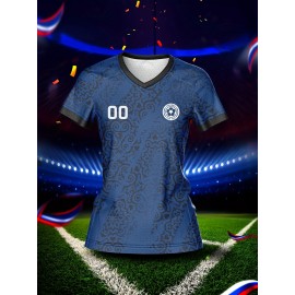 Customized Name & Number Women's V-Neck Football Jersey - Breathable Quick-Dry Moisture-Wicking Fabric, All-Over Print Design for Team Training, Fitness & Casual Wear (Spring/Summer/Fall), Personalized Football Jersey