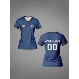Customized Name & Number Women's V-Neck Football Jersey - Breathable Quick-Dry Moisture-Wicking Fabric, All-Over Print Design for Team Training, Fitness & Casual Wear (Spring/Summer/Fall), Personalized Football Jersey