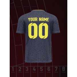 [Breathable Comfort] Customizable Youngsters' Soccer Jersey - V-Neck, Personalized Name & Number, Comfortable Polyester, Ideal for Sports & Outdoor Activities, Machine Washable - Blue & Yellow Geometric Pattern