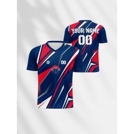 Customizable V-Neck Youngsters's Soccer Shirt - Comfortable Fit, Sports & Casual Outdoor Running Top with Personalized Name and Number, Top