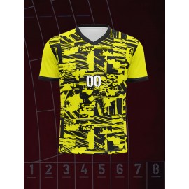 1pc Customizable Soccer Jersey for Kids - V-Neck Football Shirt with Personalized Name & Number, 100% Polyester Knit Fabric, All-Over Print, Medium Stretch, Regular Fit, for Boys & Girls, Sports & Casual Wear, Spring/Summer/Fall