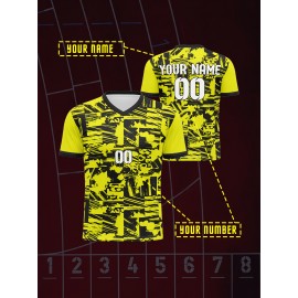 1pc Customizable Soccer Jersey for Kids - V-Neck Football Shirt with Personalized Name & Number, 100% Polyester Knit Fabric, All-Over Print, Medium Stretch, Regular Fit, for Boys & Girls, Sports & Casual Wear, Spring/Summer/Fall