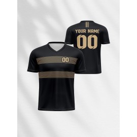 Customizable Youngsters' Soccer Jersey - V-Neck, Comfort Fit in Black & Golden with Your Name & Number - Durable Polyester, Machine Washable for Sports, Outdoor Activities & Casual Wear