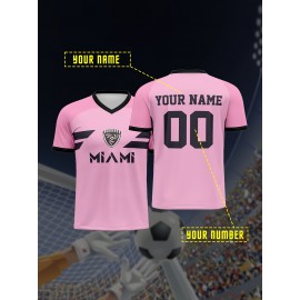 [1pc Customizable Soccer Jersey] 1pc Customizable Soccer Jersey for Kids | Personalized Name & Number, V-Neck, Knit Polyester, All-Season Sports & Casual Wear, Preppy Street Style, Medium Stretch, for Boys & Girls, Beach & Party Top