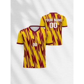 1pc Customizable Soccer Jersey for Kids - V-Neck Youth Football Shirt with Personalized Name & Number, Polyester Knit Fabric, All-Over Print, Regular Fit, for Sports & Casual Wear, Spring/Summer/Fall - Unisex