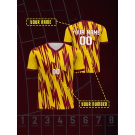 1pc Customizable Soccer Jersey for Kids - V-Neck Youth Football Shirt with Personalized Name & Number, Polyester Knit Fabric, All-Over Print, Regular Fit, for Sports & Casual Wear, Spring/Summer/Fall - Unisex