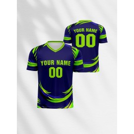 [Customizable Football Jersey] Comfortable Polyester Youngsters' V-Neck Football Jersey | Customizable with Personalized Name & Number, Ideal for Sports & Outdoor Activities, Machine Washable - Blue with Yellow Accents, Youth Football Accessories