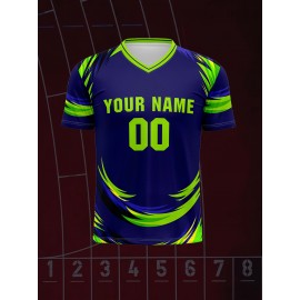 [Customizable Football Jersey] Comfortable Polyester Youngsters' V-Neck Football Jersey | Customizable with Personalized Name & Number, Ideal for Sports & Outdoor Activities, Machine Washable - Blue with Yellow Accents, Youth Football Accessories