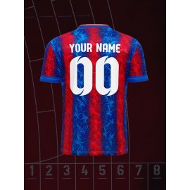 Youth Soccer Jersey - Customizable Name & Number, Red & Blue Striped Design, V-Neck, Stretchy Fabric, Perfect for Sports, Casual, and Outdoor Activities, Youth Sports Apparel | Customizable Jersey | Comfortable Fit, Soccer Gear