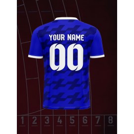 1pc Customizable Soccer Jersey for Kids - V-Neck, All-Season Knit Polyester Football Shirt with Personalized Name & Number, Preppy Street Style, Medium Stretch, Patterned - Ideal for Sports, Parties, Beach, Casual Outings
