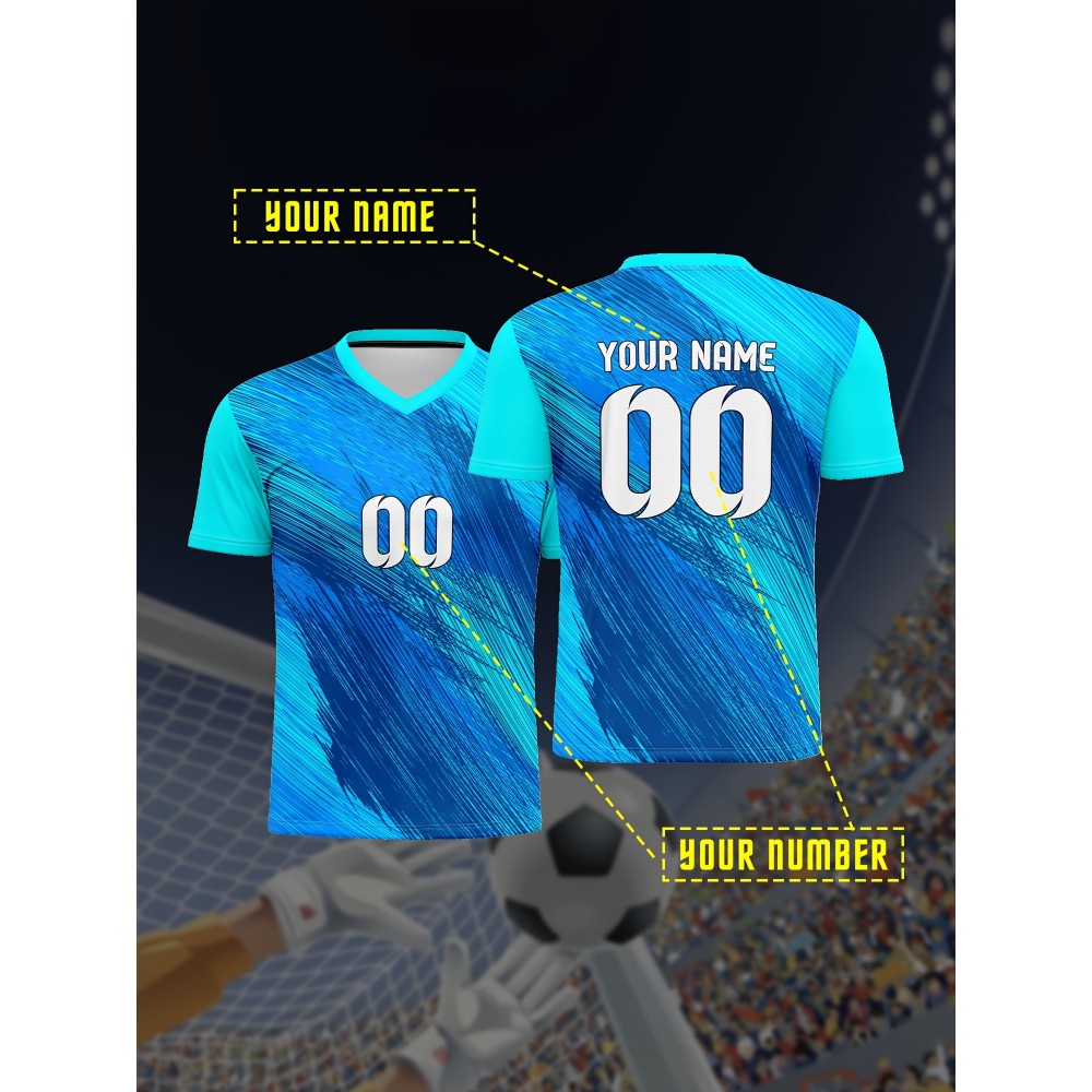 1pc Customizable Soccer Jersey for Kids - V-Neck, All-Season Knit Polyester Football Shirt with Personalized Name & Number, Preppy Street Style, Medium Stretch, for Sports & Casual Wear