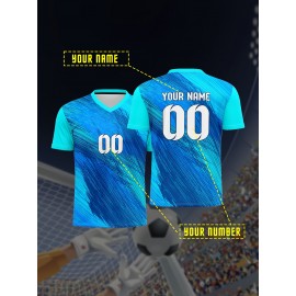 1pc Customizable Soccer Jersey for Kids - V-Neck, All-Season Knit Polyester Football Shirt with Personalized Name & Number, Preppy Street Style, Medium Stretch, for Sports & Casual Wear