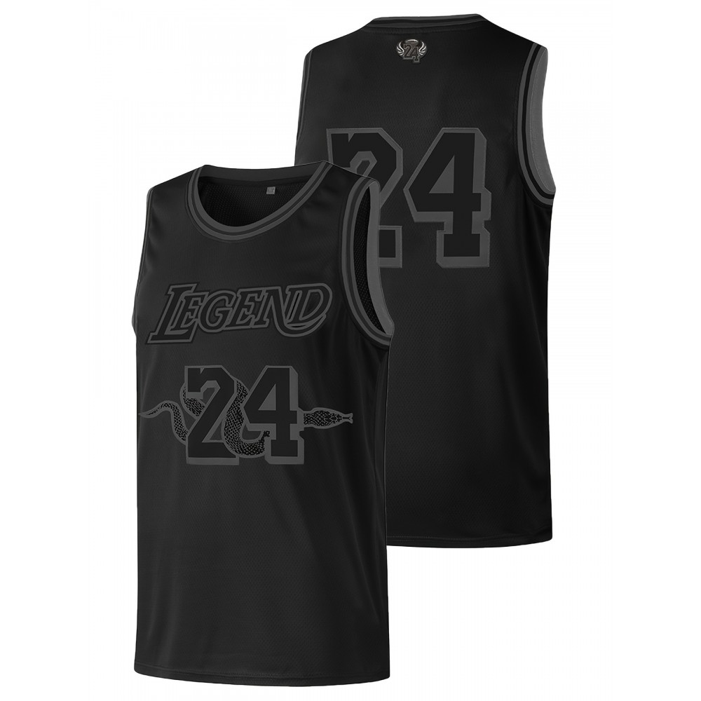 #24 Black Embroidered Men's Basketball Shirt - Breathable High Quality Casual Fashion Sports Pullover